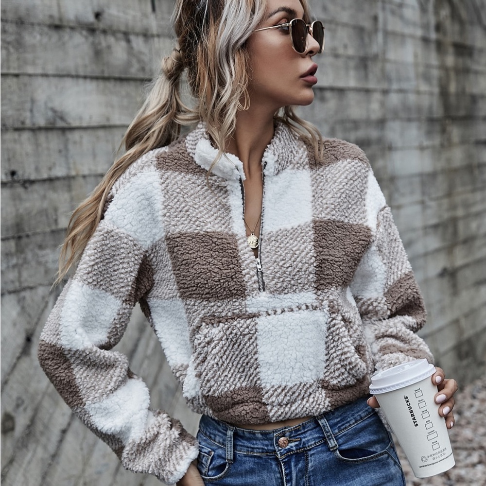 SHEIN Brown and White Fleece Jacket